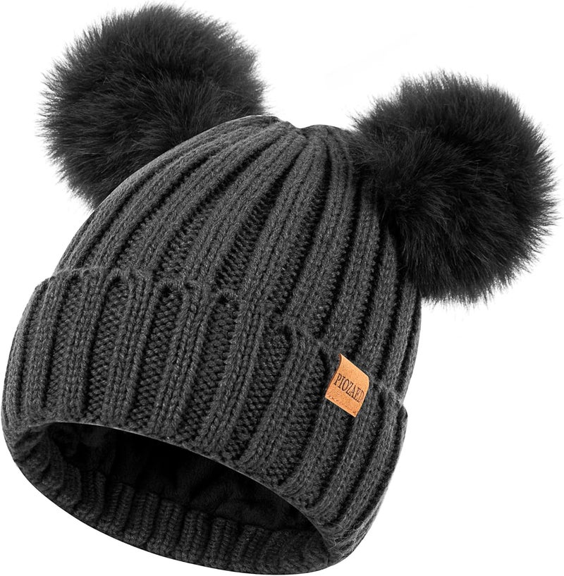 PIOZAED Women's Winter Warm Knit Beanie with Faux Fur Pom Skull Cap Cozy Fleece Lined Hat for Women - Image 1